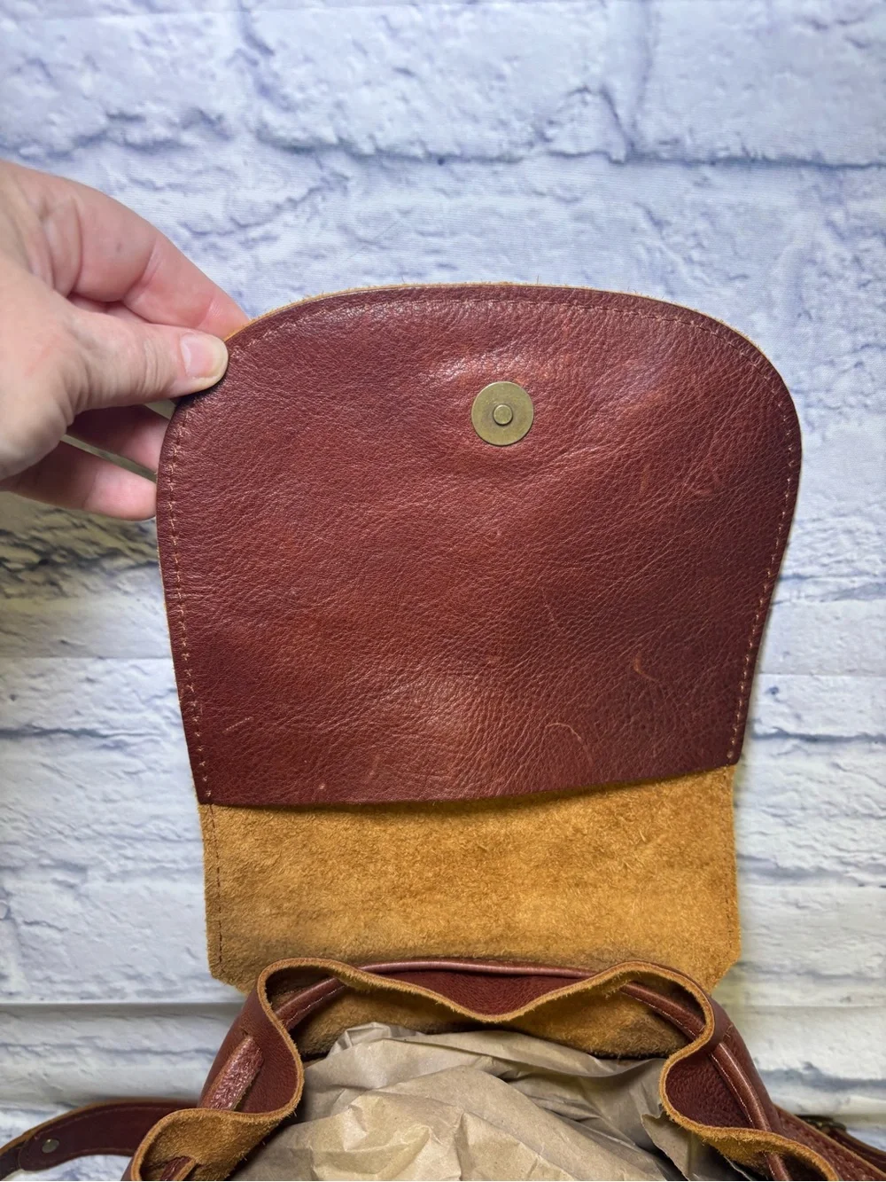 Portland Leather Goods Bucket Backpack Brown Full Grain Leather Drawstring Bag